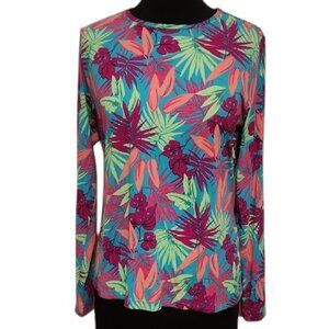 Lands' End Tropical Floral Long Sleeve Sunshade/Rash Guard Top - Size Medium